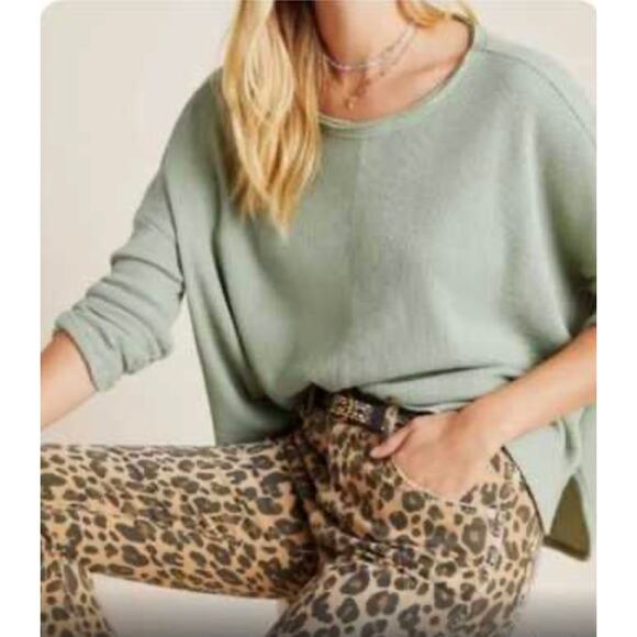 Anthropologie Nori Waffle Thermal Top Sage Green Oversized Boxy Long Sleeve XS - Picture 1 of 12